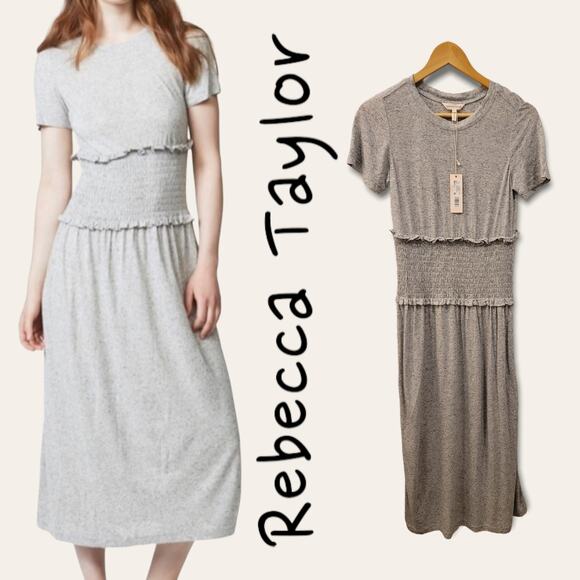 Rebecca Taylor Grey Maxi Dress with Smocked Waist - Picture 1 of 9